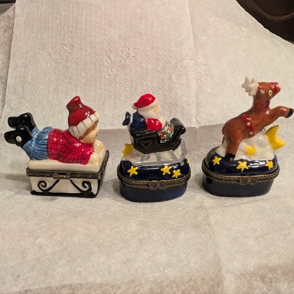 Kurt Adler Other - 3  Christmas Hinged Trinket Boxes. Santa, Sledding, Rudolph Reindeer